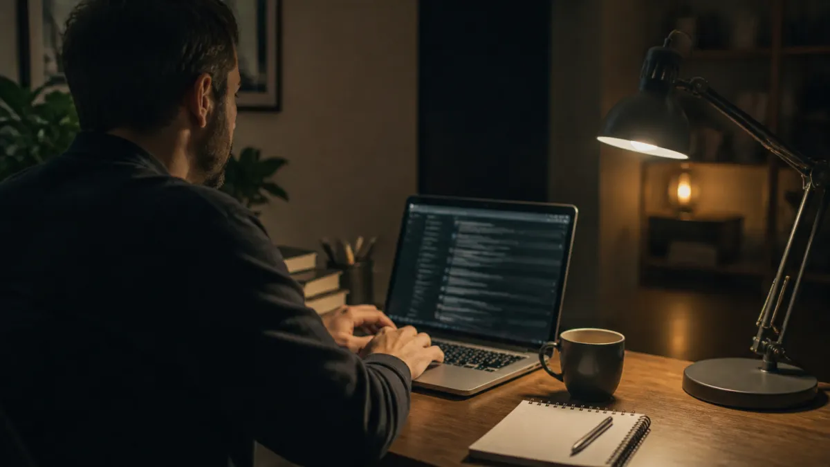 A system administrator exploring onion link search results in a home office, enhancing security operations