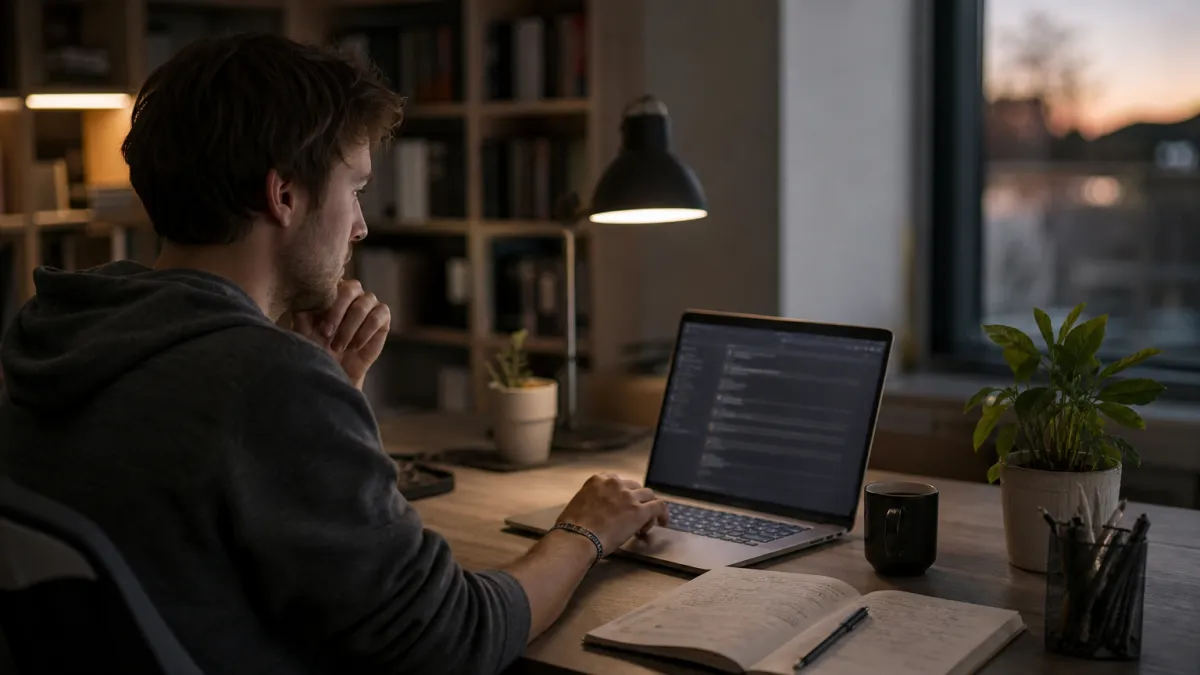 A person explores curated Reddit onion links in a cozy home office environment.