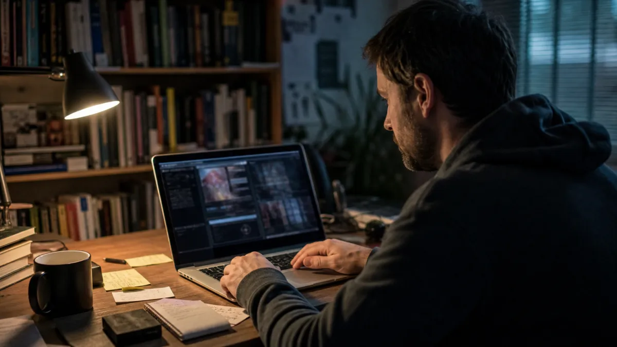 A system administrator exploring dark web resources in a warm home office environment.